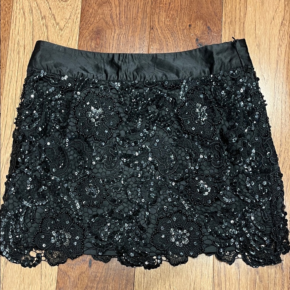 Vintage Elegant Black Sequin Lace Skirt